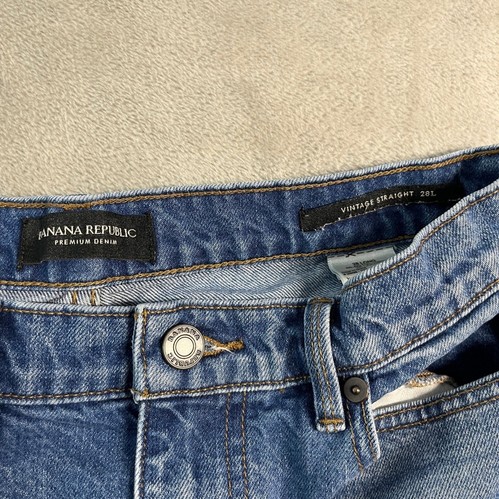 Banana Republic Vintage Straight Jeans Womens 28L (29x28) Distressed Raw Hem - Picture 8 of 13